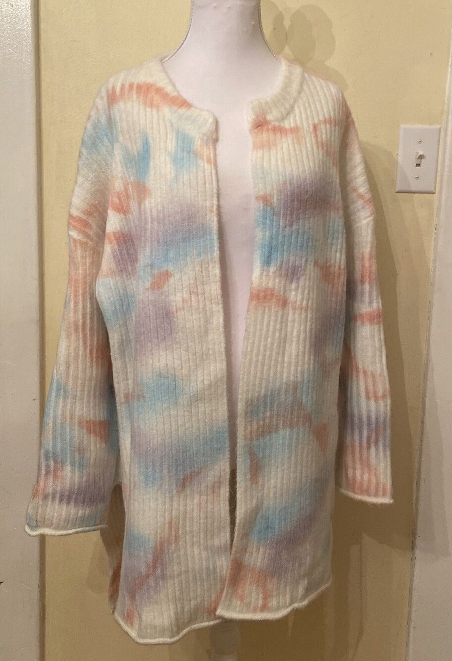 Pol Cardigan tie-dye open Front Soft Pastels Womens Small Roomy Oversized Nwot
